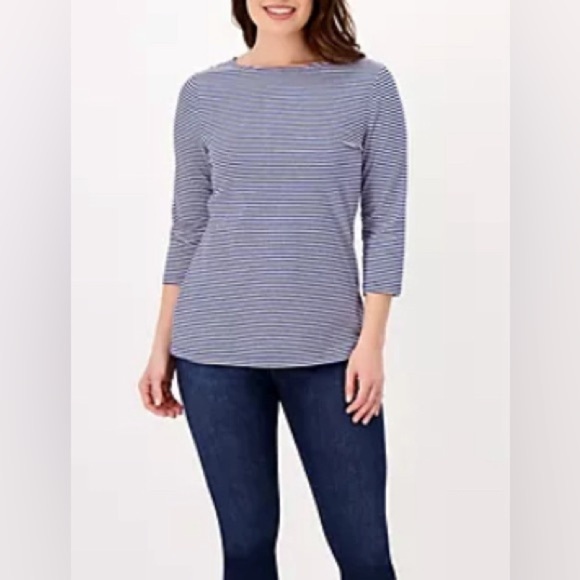 Denim&Co Tops - NEW - Denim & Co. Essentials Striped Jersey Boatneck 3/4 Sleeve Top. A488294. 1X